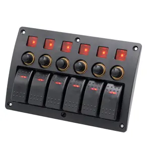 12v DC 6 Gang Toggle Control Panel 10/20A Waterproof Boat Marine Rocker Switch Panel With 5a 10a 15a Circuit Breaker