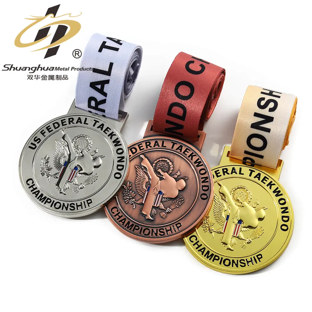 Medalla de Jiu Jitsu personalizada de aleación de Zinc y Metal, medalla de Taekwondo, bronce, oro, plata, karate, Kung Fu, con cinta gratis