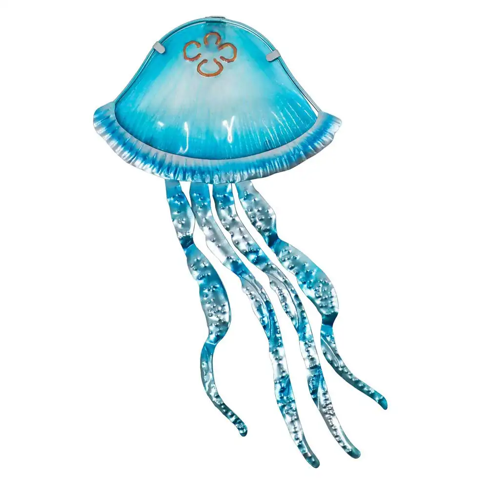 Metal Jellyfish Wall Decor 34inch Handcrafted Glass Hanging Fish Wall Art Sculpture for Home,Pool or Bathroom