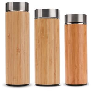 Thermos de voyage en acier inoxydable, la peau de bambou, garde au chaud, tasse isotherme avec couvercle, isolé sous vide - Product Image 2