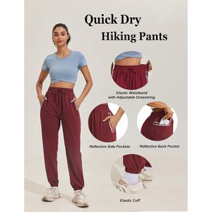 Pantalones de senderismo para mujer con bolsillos con cremallera, pantalones de punto informales resistentes al agua para actividades al aire libre - Product Image 3