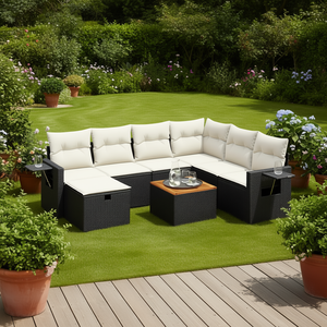 Modular Black Pe <b>Rattan</b> Garden <b>Sofa</b> Set 6 Seater Outdoor Furniture Elegant Design - Product Image 3