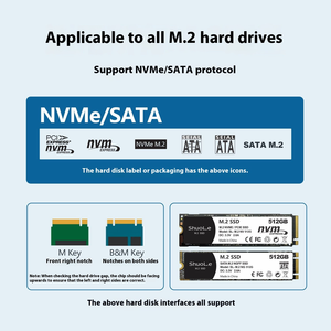 เคส <span class=keywords><strong>M</strong></span>.<span class=keywords><strong>2</strong></span>อะลูมิเนียม NVMe SSD USB Gen2 10Gbps เคสฮาร์ดไดรฟ์ PCIe สำหรับ2230/2242/2260/2280 SATA NGFF 5Gbps SSD - Product Image 6
