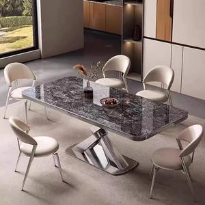 Table à manger italienne en marbre moderne simple villa haut de gamme maison rectangulaire dalle de roche table à manger en marbre de luxe - Product Image 2