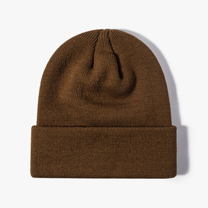 Wholesale <strong>Custom</strong> Unisex Blank Beanie Cap Autumn Winter Solid Color Plain Knit Cuffed Beanie Hat - Product Image 2