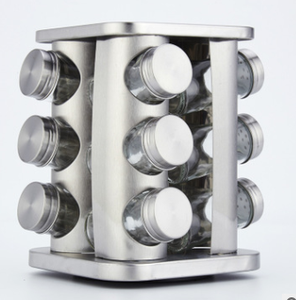 Juego de soporte giratorio para cocina, tarros de vidrio, especias, vinagrera de acero inoxidable, 12 Uds. - Product Image 2