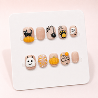 10 pièces Faux ongles à presser faits main pour Halloween, motif araignée et citrouille, courts, ronds, 3D, fantôme et citrouille, vente en gros