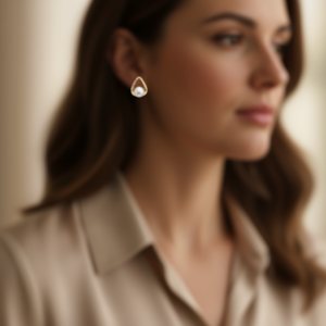 Catechandlo Boucles d'oreilles en perles plaquées or 18 carats, clous Akoya, design géométrique minimaliste pour femmes, à porter au quotidien - Product Image 2