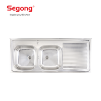 Évier de cuisine rectangulaire double en acier inoxydable 1200*500mm sans robinet avec égouttoir, installation sur comptoir, design moderne