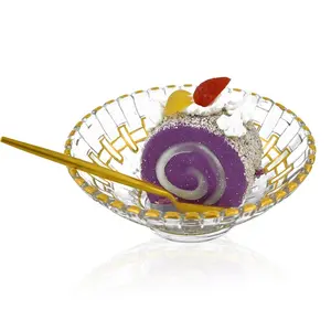 Mangkuk buah kristal bening, mangkuk makanan penutup kaca kecil emas untuk hadiah dekorasi pesta pernikahan