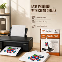 Papier transfert jet d'encre A4 en gros pour tissus en coton clairs, t-shirts, sacs, impression personnalisée DIY