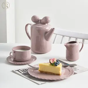 Modern Luxury Creative Design Cup Sets Art Colored Ceramic Tea Pot Sugar Milk Coffee Pot Sets Tea Cup Set