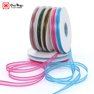 FangZHI 1Cm Gold Edge Organza Ribbon Solid Color Glitter Nylon Craft Hair Accessory Decoration - Product Image 1