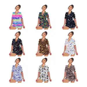 Conjunto de pijama de seda para mujer, conjunto de dos piezas de satén, de lujo, con estampado, de talla grande, para verano, venta al por mayor