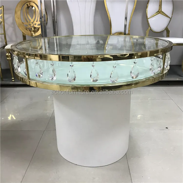 Modern Unique Simply Style Crystal Glass Stainless Steel Gold Wedding Table Dining Table For Sale