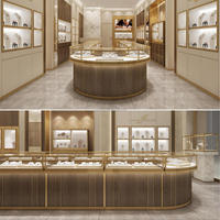 Vitrine à bijoux incurvée de luxe en bois, comptoir de présentation, meuble de vente au détail en verre, fabricant OEM ODM sur mesure