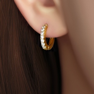 Joyería al por Mayor, Pendientes Redondos de Circonia Cúbica, Pendientes Huggies con Circonia Cúbica Chapados en Oro de 18K para Mujer - Product Image 6