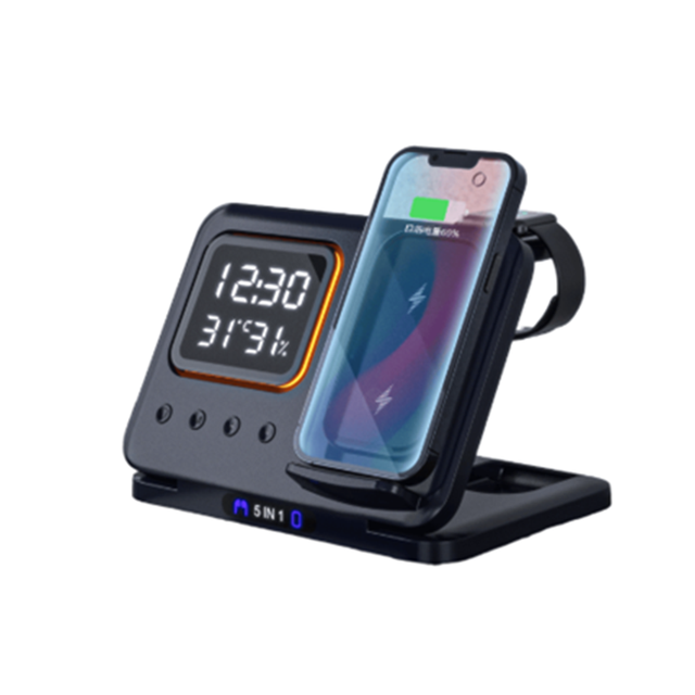 Trending Products New Arrivals 5 in 1 Wireless 15W Fast Charging With Night Light Temperature Humidity Alarm Clock Display