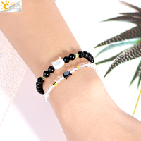 CSJA Tendance Bijoux Bracelet Couples Mignon Chat Charme Pierre Naturelle Cristal De Roche Obsidienne Bracelets Assortis Pour Couples H363