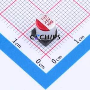 118EC241ตัวเก็บประจุแบบอลูมิเนียมอิเล็กโทรลีติคแข็ง-ของเหลว SMD D6.3xL7.7mm 100uF 20% 25V - Product Image 1