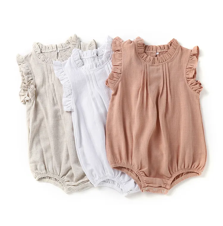 Nieuwe Baby Rompertjes Zomer Stijl Jumpsuit Baby Effen Kleur Rompertjes Linnen Ademend Romper Voor Meisjes