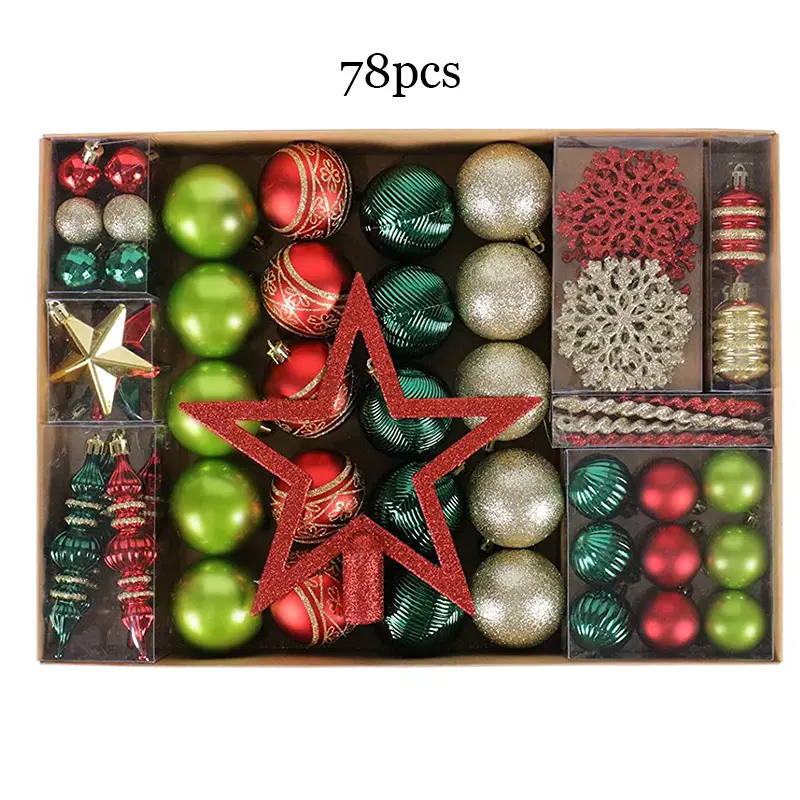 2024 Neues Design rot grün gold Weihnachtsbaum hängende Ornamente rund Kunststoff Navidad Dekoration Versorgung Weihnachtskugeln