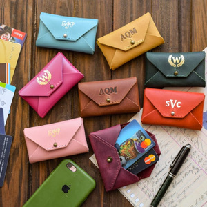 Porte-cartes de visite en cuir, porte-mémos minimaliste multicolore, mini porte-monnaie tendance de style coréen - Product Image 1
