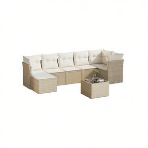 Ensemble de canapés de patio en rotin beige crème blanc 8 pièces, meubles d'extérieur - Product Image 1