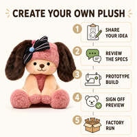 Peluche personnalisée chiot avec nœud rose, en coton PP et polyester, tissu super doux brodé, anti-stress, vente directe usine, OEM ODM