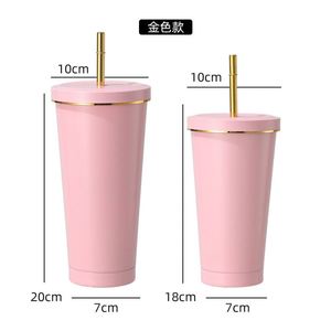 500ml/750ml White Colors with Gold Rim <b>Double</b> <b>Wall</b> Insulated Stainless Steel Sippy Straw Tumbler - Product Image 5