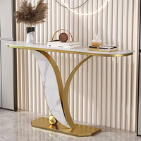 Table console dorée de luxe Mobilier moderne de salon design Table d'appoint en marbre avec cadre en acier inoxydable