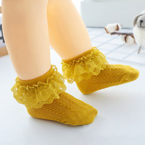 Nouvelle Arrivée Vente en Gros Chaussettes en Coton Confortables pour Bébé Fille, Respirantes, Tricotées, Couleur Unie, avec Dentelle et Volants, Style Princesse - Product Image 6