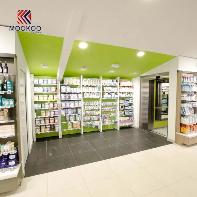Kualitas Tinggi MDF Kayu Toko Farmasi Kabinet Farmacia Toko Dekorasi Interior Showcase