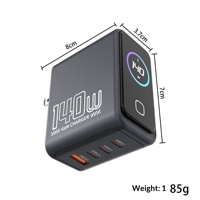 Chargeur GaN AI 140W avec écran numérique, adaptateur de charge rapide pour iPhone, type C/USB-C PD 110V US/EU/UK, charge intelligente