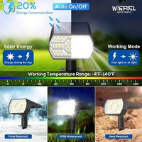 Lampes solaires LED blanches froides étanches IP67 pour extérieur avec Bluetooth, 3 modes d'éclairage, 2W, 400 lumens, jardin, cour, paysage, mur, route