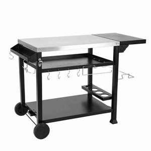 Chariot de grillades d'extérieur multifonctionnel avec table d'appoint pliable Support pour four à pizza en acier inoxydable Table mobile de préparation des aliments - Product Image 5