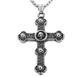 <b>Cross</b> Pendant Necklace Stainless Steel Turquoise Inlay Men's Fashion Jewelry Gift Geometric Design Bezel Setting 120172 - Product Image 2