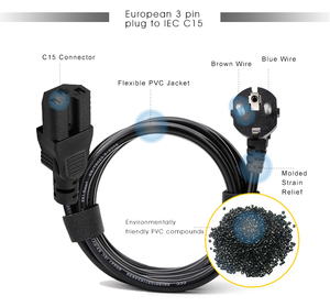 EURO CEE7/7プラグIECc15コネクタヨーロッパ3ピンプラグ電源コードeu電源コードc15 - Product Image 4