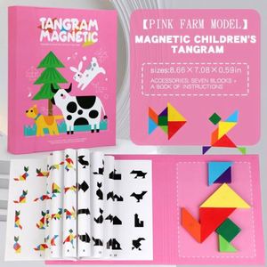 Material Seguro para Niños, Desarrolla Habilidades Básicas, Múltiples Estilos, Rompecabezas de Formas Geométricas de Madera, Tangram, Bloques Magnéticos - Product Image 3