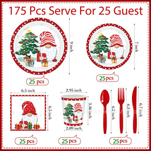 Ensemble d'assiettes en papier Gnome de Noël avec gobelets, serviettes et couverts pour la décoration de table de fête de fin d'année - Product Image 2
