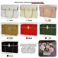 Nouveau sac cadeau rectangulaire rigide pliable, sac à fleurs avec laminage mat et surface gaufrée en losange pour la Saint-Valentin