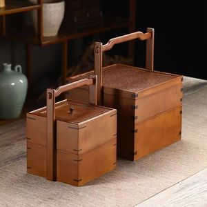 Caja de Regalo de Madera Estilo Chino Xuyuan, Rectangular, Doble Capa, Hecha a Mano, de Madera Maciza, para Té, Pasteles Lunares y Comida Tradicional - Product Image 1