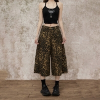 Culottes cargo imprimées léopard tendance pour femmes, style streetwear Y2K, taille mi-haute, jambes larges, décontractées, en jean, pour l'été