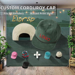 Fashion Style Custom 3D Embroidery Logo Corduroy 5 Panel Unstructured Rope Winter Character Unisex Snapback Flat Brim Hat - Product Image 2