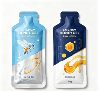 Sachets en aluminium recyclables style bouteille avec pelliculage mat pour gel énergétique au miel, emballages souples portables pour la nutrition sportive