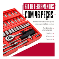 Kit de réparation automobile professionnel robuste de 46 pièces, OEM, 1 an, acier au carbone, clé à cliquet portable, jeu de douilles, coffret de transport