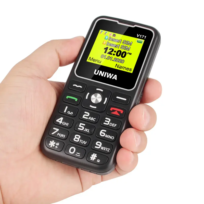 UNIWA V171 Ponsel Gsm Tombol Besar, Ponsel Gsm Panggilan SOS Pria Tua Fitur Keypad Ponsel Keyboard dengan Power Bank