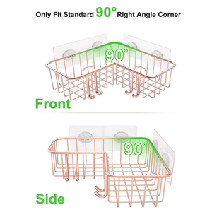 Lot de 2 <span class=keywords><strong>étagère</strong></span>s d'<span class=keywords><strong>angle</strong></span> modernes pour <span class=keywords><strong>douche</strong></span> d'hôtel, en acier inoxydable 304, avec crochets adhésifs, pour coins à 90 degrés, couleur or rose - Product Image 3