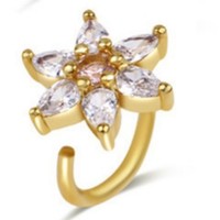 Cincin Hidung Tembaga Gaya Eropa Amerika Model Bintang Lima Berlapis Mikro Zirkon Warna-warni Modis