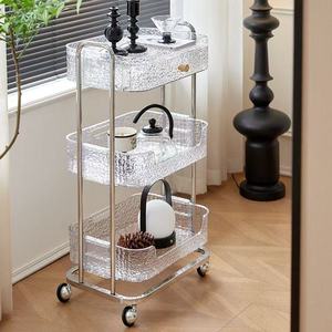 Chariot utilitaire roulant moderne avec tiroirs et étagère ouverte, chariot de rangement roulant en acrylique transparent pour salon de beauté, spa et usage domestique - Product Image 3